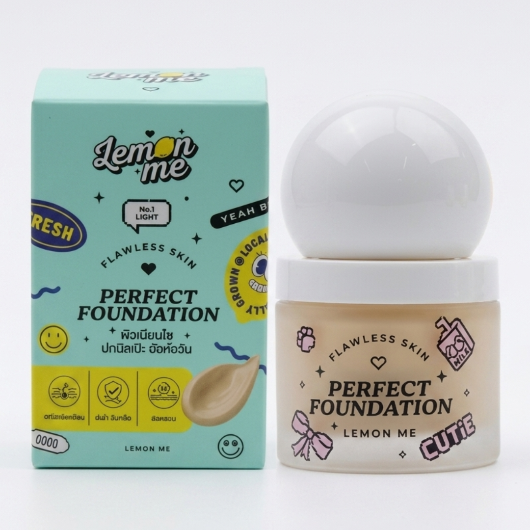 Lemon Me Perfect Skin Foundation – 35g, Shade 01 Light | Lightweight, Waterproof & Sweatproof | Matte Finish | Oil Control | Cosmetic Najm salalah