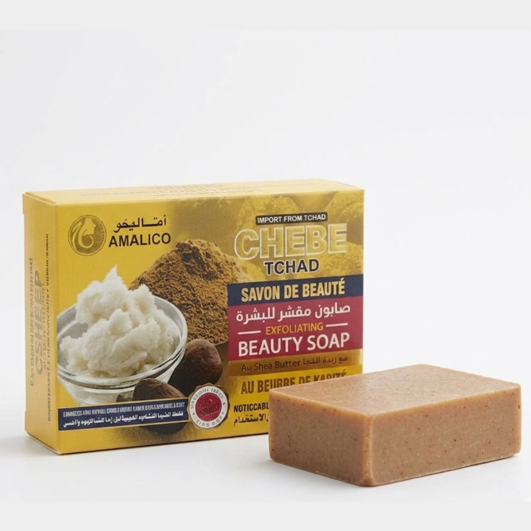 Amaliko Shea Butter and Chebe Exfoliating Soap – Skin Renewing for All Skin Types | Fades Dark Spots, Deep Hydration | Cosmetic Najm salalah