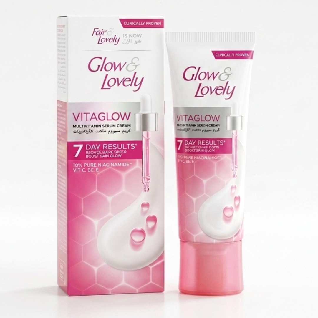 Glow & Lovely Vitaglow Multivitamin Serum Cream – 98% Pure Niacinamide + Vitamins C, B6 & E | Clinically Proven 7 Day Results | Unilever | Cosmetic Najm salalah
