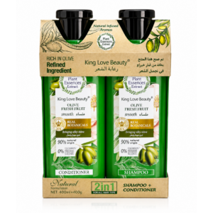 مجموعة العناية بالشعر بثمار الزيتون الطازجة من كينج لوف بيوتي (King Love Beauty Olive Fresh Fruit Shampoo + Conditioner Set) قطعتين