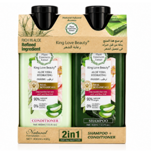 مجموعة العناية بالشعر وترطيبه بخلاصة الألوفيرا من كينج لوف بيوتي (King Love Beauty Aloe Vera Hydrating Shampoo + Conditioner Set) قطعتين