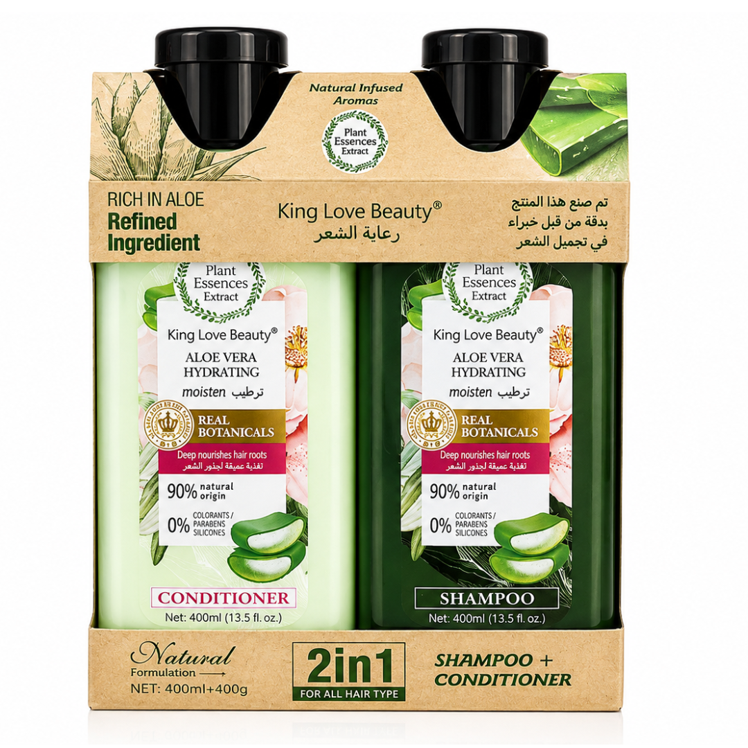 مجموعة العناية بالشعر وترطيبه بخلاصة الألوفيرا من كينج لوف بيوتي (King Love Beauty Aloe Vera Hydrating Shampoo + Conditioner Set) قطعتين