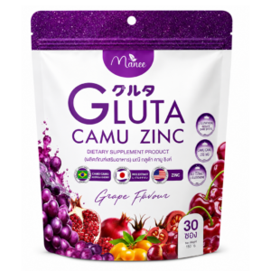 مكمل غذائي جلوتا كامو زنك بنكهة العنب من ماني (Manee Gluta Camu Zinc - Grape Flavour)30 ظرف