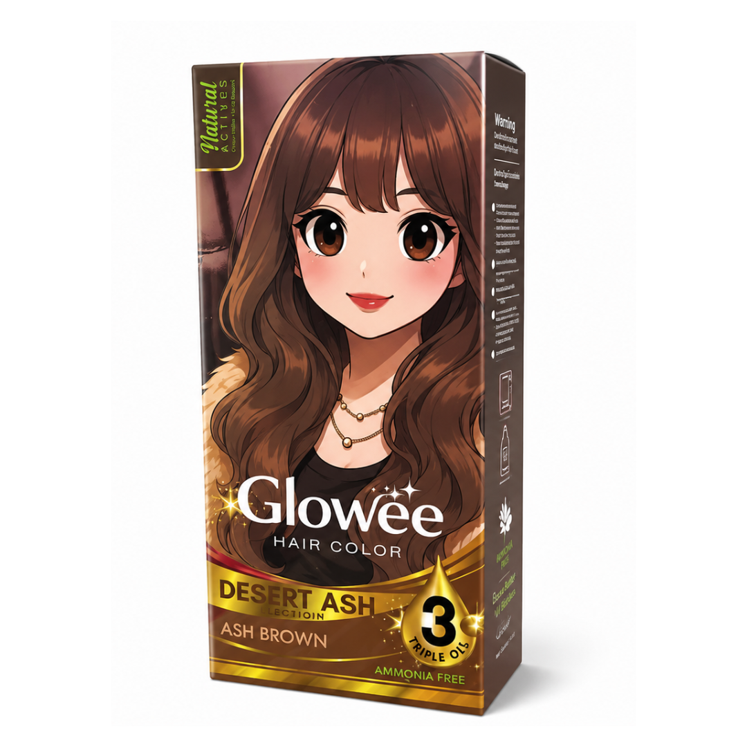 Glowee Ammonia-Free Hair Color in Desert Ash Brown - 100ml + 100ml