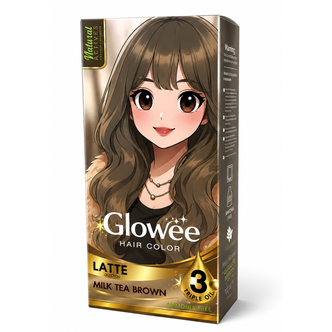 Glowee Ammonia-Free Hair Color in Milk Tea Brown (Latte) - 100ml + 100ml